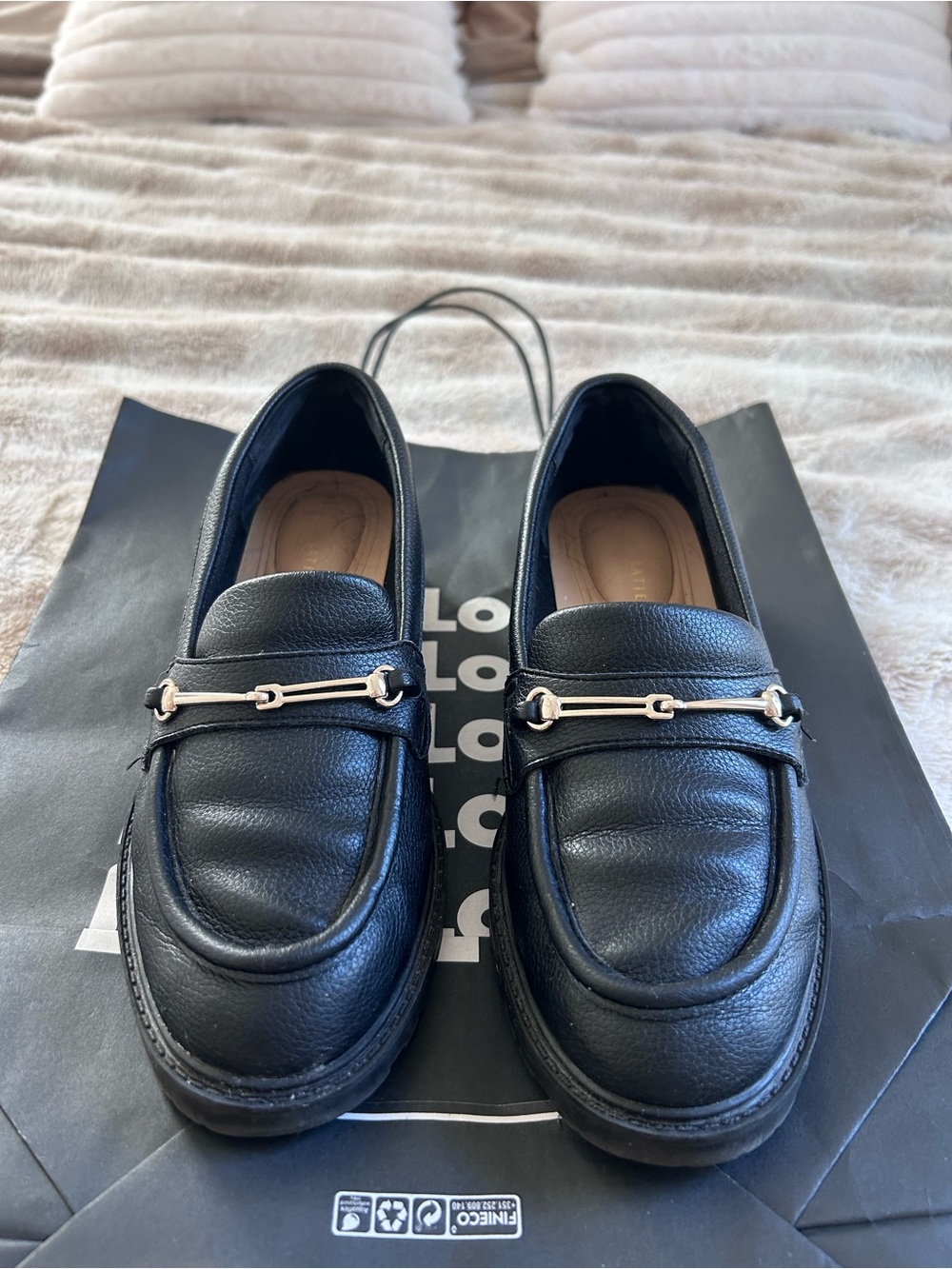 Black Leather Women's Loafer with Silver Accent
